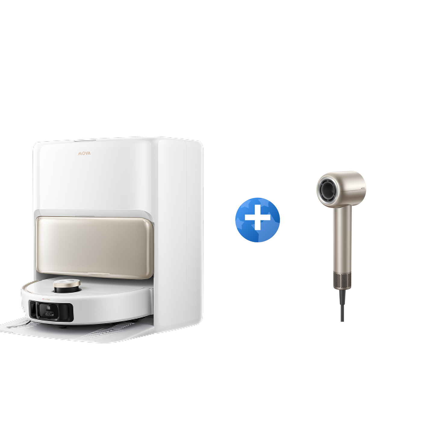 MOVA V50 Ultra Complete Robot aspirateur + MOVA Shine 10 Sèche-cheveux Doré