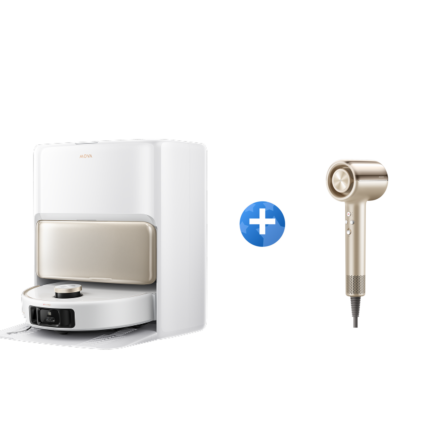 MOVA V50 Ultra Complete Robot aspirateur + MOVA Shine 20 Sèche-cheveux Doré