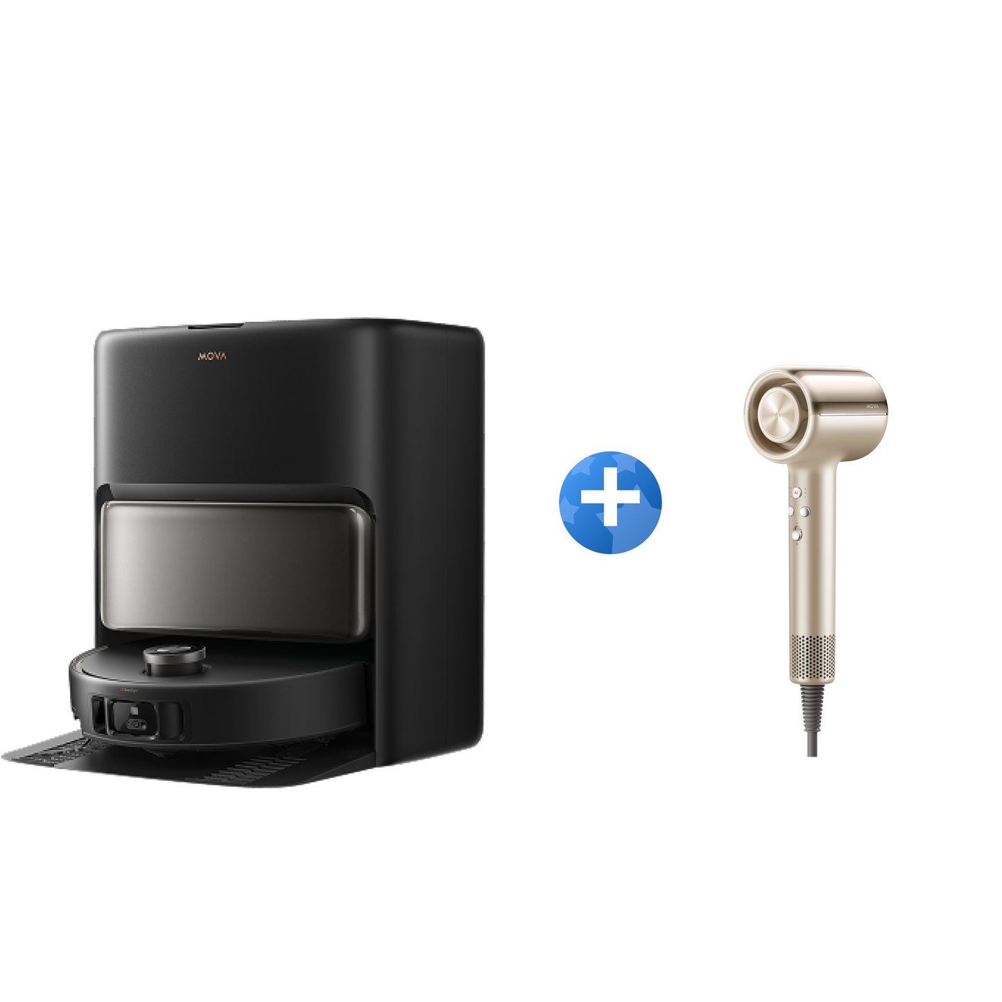 MOVA V50 Ultra Complete Robot aspirateur + MOVA Shine 20 Sèche-cheveux Doré