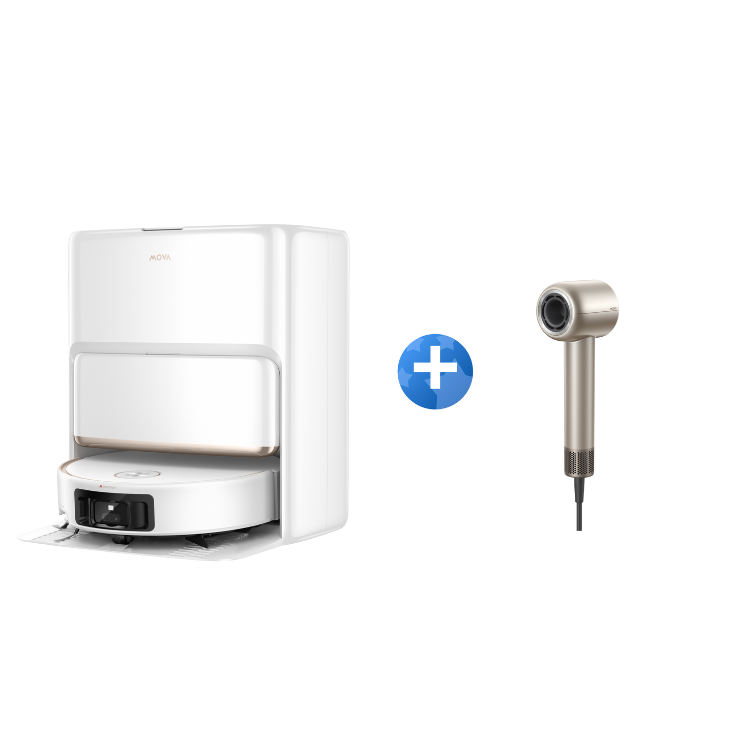 MOVA Z60 Ultra Roller Complete Robot Aspirateur + MOVA Shine 10 Sèche-cheveux Doré